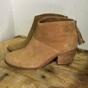 TOMS Leila suede ankle boots tassel short‎ cowgirl western booties distressed